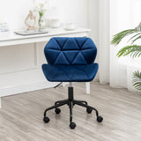 Blue Velvet Swivel Office Chair with Diamond Tufting, Adjustable Height