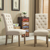 Tan Tufted Solid Wood Dining Chairs Set of 2 - Elegant and Comfortable