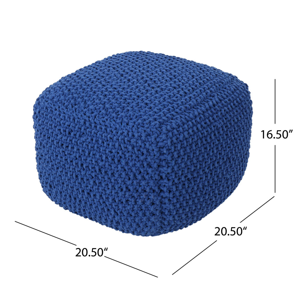 English Elm Christopher Knight Home® - Pim Navy Knitted Cotton Pouf Cube 20.5x20.5x16.5 – Modern Textured Seat with Breathable Cotton Fill 62659.00NVY