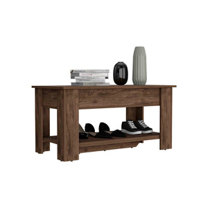 English Elm Storage Lift-Top Table with Shoe Rack Shelf, Dark Brown Particleboard, Metal Hinges for Entryway Living Room Bedroom B097133161
