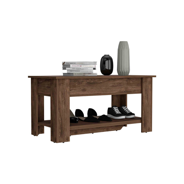 English Elm Storage Lift-Top Table with Shoe Rack Shelf, Dark Brown Particleboard, Metal Hinges for Entryway Living Room Bedroom B097133161