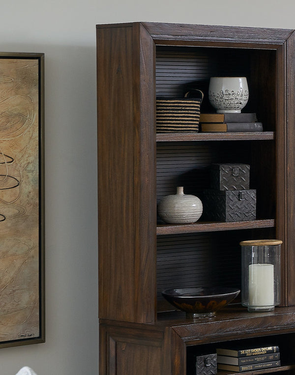 English Elm Bookcase Rustic Buckeye & Black Two-Tone Pier, 3 Shelves, Shutter Slat Details, Fully Assembled B108P163819