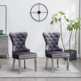 English Elm Montura Contemporary Tufted Velvet Chair With Nailhead Trim, Set Of 2, Gray