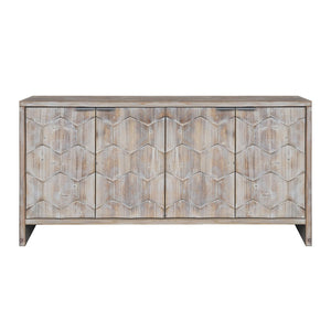 English Elm Accent Farmhouse Sideboard with Fluted Doors Natural Wood Wash Finish Dining Storage W1435P151555