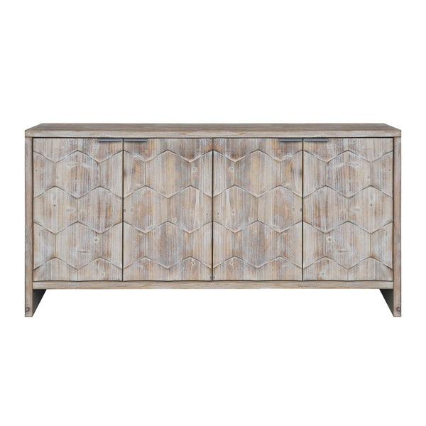 English Elm Accent Farmhouse Sideboard with Fluted Doors Natural Wood Wash Finish Dining Storage W1435P151555
