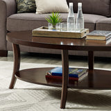 Perth Espresso Oval Coffee Table with Birch Veneer Top & Shelf - 48