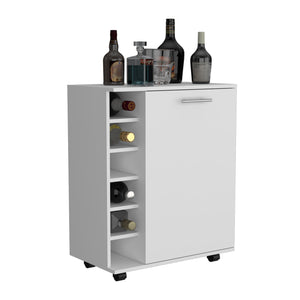 English Elm Bar Coffee Cart 32" H with Six-Bottle Rack, Rolling Cabinet Storage, Single-Door Shelf for Glasses and Snacks White 33.85 L x 24.4 W x 5.51 H B097133388