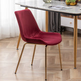 Modern Velvet Dining Chairs, Set of 2, Red - Stylish & Sturdy Furniture with Golden Plated Legs, Soft Upholstery, 19.50''W