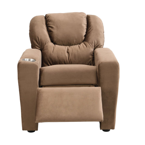 English Elm Kids Velvet Recliner Chair with Dual Cup Holders, Ergonomic Toddler Sofa, Durable 150lb Capacity, Brown W2297P164709