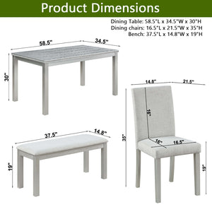 English Elm 6 Piece Wooden Dining Set For 6 - Elegant Silver Grey Table With 4 Cushioned Chairs & Bench W1998S00045