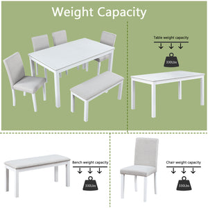 English Elm 6 Piece Wooden Dining Table Set - Elegant Rectangular Table With Upholstered Chairs & Bench For 6 W1998S00046