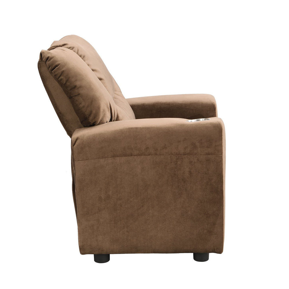 English Elm Kids Velvet Recliner Chair with Dual Cup Holders, Ergonomic Toddler Sofa, Durable 150lb Capacity, Brown W2297P164709