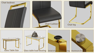 English Elm 51 Inch Glass Dining Table Set For 4 - Modern Rectangle Design With Gold Legs & Stylish Chairs W2189S00081