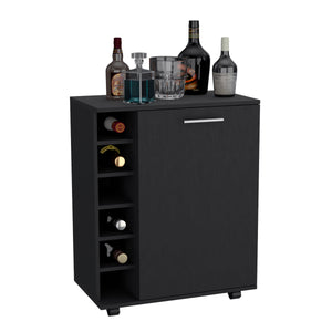 English Elm Bar Coffee Cart 32" H with Six-Bottle Rack, Rolling Cabinet Storage, Single-Door Shelf for Glasses and Snacks Black 33.85 L x 24.4 W x 5.51 H B097133387