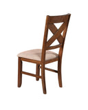 Karven Dark Hazelnut Solid Wood Dining Chairs, Set of 2 | X-Back Armless Design, Textured Tan Fabric Seats