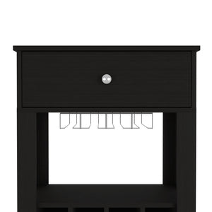 English Elm 39" Black Bar Coffee Cart with 12 Wine Racks, Open Shelf, Cup Holders & Drawer — Stylish Storage Centerpiece B097133083