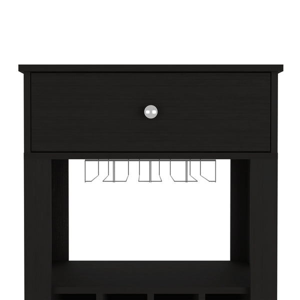 English Elm 39" Black Bar Coffee Cart with 12 Wine Racks, Open Shelf, Cup Holders & Drawer — Stylish Storage Centerpiece B097133083