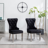 Velvet Tufted Chair Set with Nailhead Trim in Black (Set of 2)