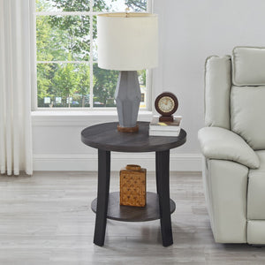 English Elm Anze Contemporary Round Wood Shelf End Table In Charcoal Finish