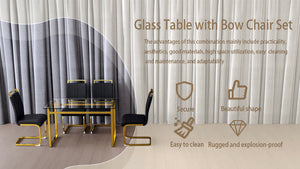 English Elm 51 Inch Glass Dining Table Set For 4 - Modern Elegance With Gold-Plated Legs, Easy Assembly, & Comfort W2189S00080