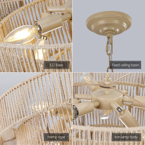 English Elm (Same As W1340P155976/L1019-4) 20" Boho Modern 4-Layer Woven Hemp Chandelier - Elegant Pendant Light Fixture W1340P206665