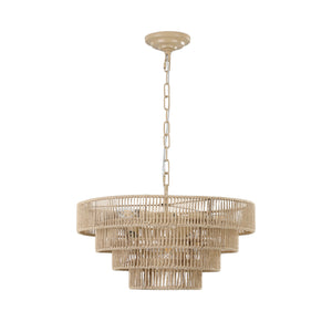 English Elm (Same As W1340P155976/L1019-4) 20" Boho Modern 4-Layer Woven Hemp Chandelier - Elegant Pendant Light Fixture W1340P206665