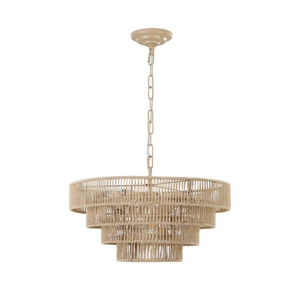 English Elm (Same As W1340P155976/L1019-4) 20" Boho Modern 4-Layer Woven Hemp Chandelier - Elegant Pendant Light Fixture W1340P206665