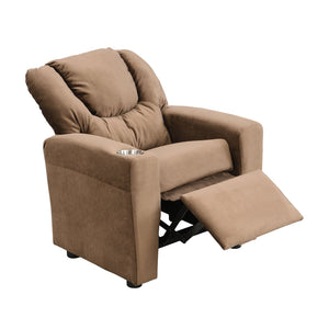 English Elm Kids Velvet Recliner Chair with Dual Cup Holders, Ergonomic Toddler Sofa, Durable 150lb Capacity, Brown W2297P164709