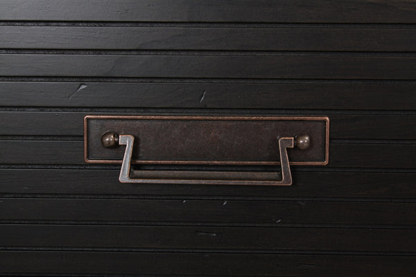 English Elm Five-Drawer Chest in Two-Tone Rustic Buckeye & Black Finish with Antique Brass Hardware, Ready-to-Use B108P163826