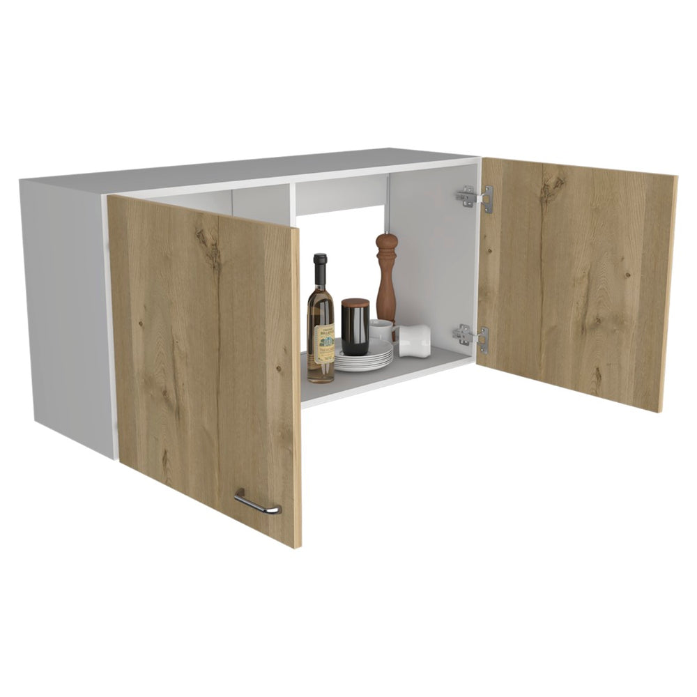 English Elm Wall Cabinet - Space-Saving Two-Door Design With Adjustable Shelves In White And Light Oak Finish B097133159-GIGA