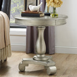 Rene Round Wood Pedestal Side Table in Champagne Finish, Traditional Transitional Beauty, 26x26x26.5