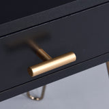 Modern Black and Gold Wooden End Table with Drawer & Hairpin Legs, 22