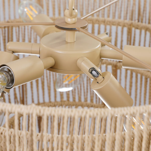 English Elm (Same As W1340P155976/L1019-4) 20" Boho Modern 4-Layer Woven Hemp Chandelier - Elegant Pendant Light Fixture W1340P206665