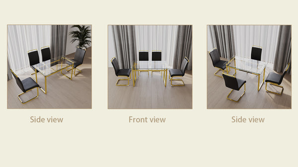 English Elm 51 Inch Glass Dining Table Set For 4 - Modern Elegance With Gold-Plated Legs, Easy Assembly, & Comfort W2189S00080