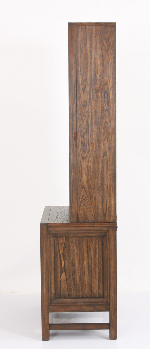 English Elm Bookcase Rustic Buckeye & Black Two-Tone Pier, 3 Shelves, Shutter Slat Details, Fully Assembled B108P163819