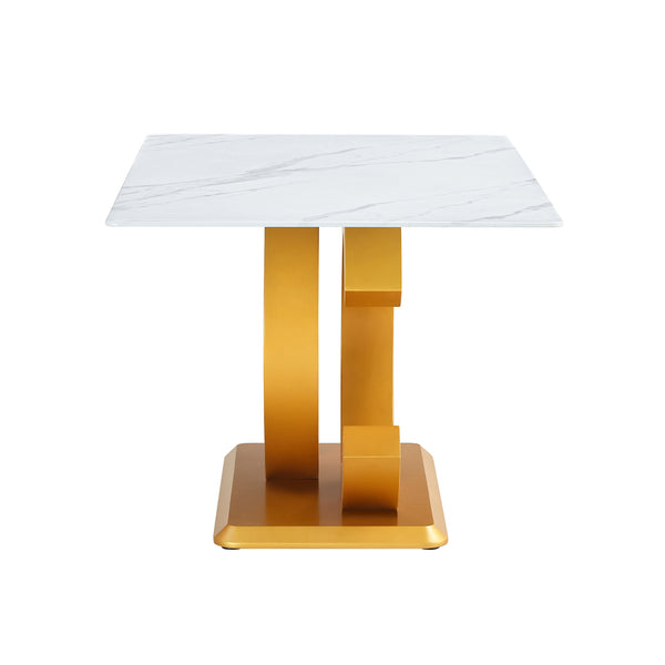 English Elm A Striking Modern Minimalist Rectangular Dining Table For 6-8 With Gold Base & Tempered Glass Top W1151S04361