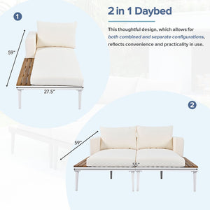 English Elm TOPMAX Modern Outdoor Daybed 2-in-1 Convertible Patio Chaise with Acacia Wood Side Tables, Washable Cushions, Sturdy Iron Frame Beige SP100013AAA