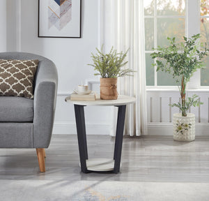 English Elm Elysian Contemporary Round End Table With Shelf, Off-White