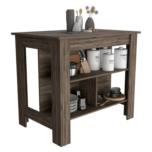 English Elm DEPOT Delos Kitchen Island with Spacious Leg Room, Wide Top Surface, Three Shelves Dark Brown, Easy Assembly B097132965