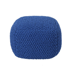 English Elm Christopher Knight Home® - Pim Navy Knitted Cotton Pouf Cube 20.5x20.5x16.5 – Modern Textured Seat with Breathable Cotton Fill 62659.00NVY