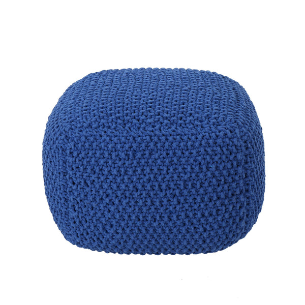 English Elm Christopher Knight Home® - Pim Navy Knitted Cotton Pouf Cube 20.5x20.5x16.5 – Modern Textured Seat with Breathable Cotton Fill 62659.00NVY