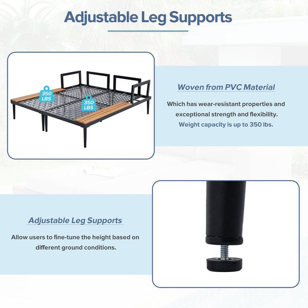 English Elm TOPMAX Modern Outdoor Daybed 2-in-1 Convertible Patio Chaise with Acacia Wood Side Tables, Washable Cushions, Sturdy Iron Frame Gray SP100013AAE