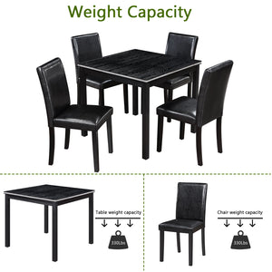 English Elm 5 Piece Wooden Dining Table Set - Elegant Square Table With Crystal Trim & 4 Upholstered Chairs, Black W1998S00041