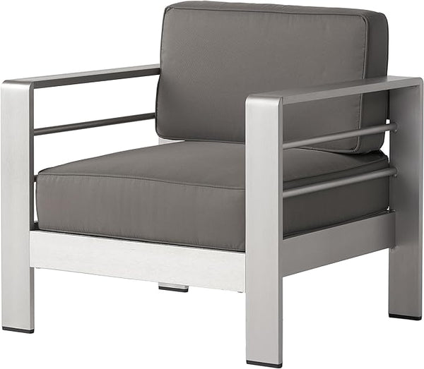 English Elm Christopher Knight Home® - CAPE Coral MP2 Club Chair Grey+Silver — Weatherproof Aluminum Frame, 6" Foam Cushions, 400lb Capacity N775P361604S