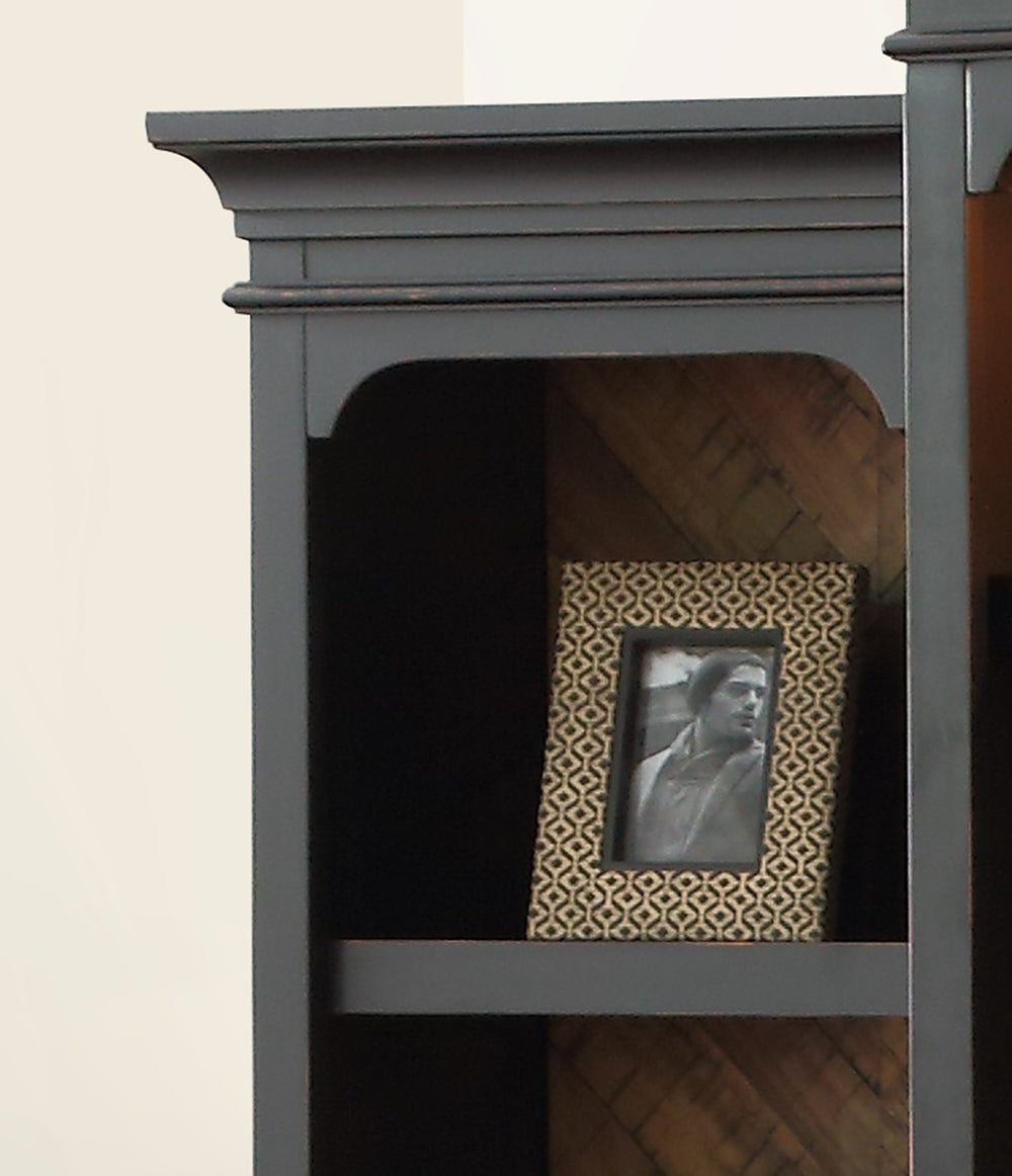 English Elm Left Left Bookshelf Pier Cabinet in Heirloom Black — Fully Assembled, Antique Bronze Accents, Storage Blend B108P163860