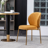 Amoa Set of 2 Yellow Velvet Dining Chairs with Gold Metal Frame