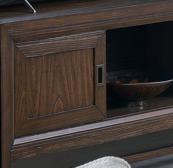 English Elm 74" TV Stand Console Rustic Buckeye & Black Two-Tone Finish, Preassembled Media Console for TVs up to 85" B108P163818