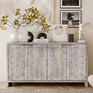English Elm Accent Farmhouse Sideboard with Fluted Doors Natural Wood Wash Finish Dining Storage W1435P151555