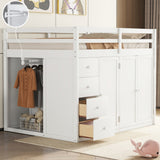 Hearth and Haven Full Size Wood Loft Bed with Built-In Wardrobes, Cabinets and Drawers LT000524AAK