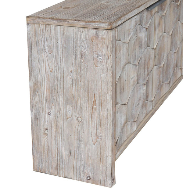 English Elm Accent Farmhouse Sideboard with Fluted Doors Natural Wood Wash Finish Dining Storage W1435P151555